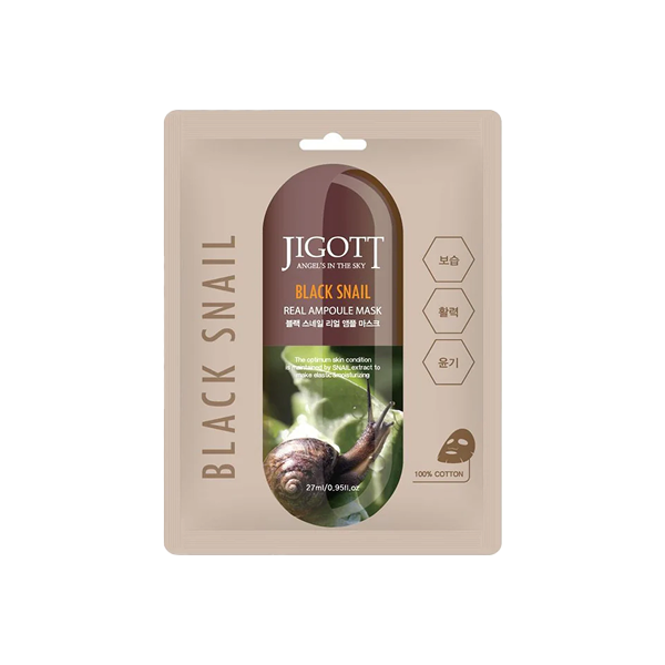 Jigott Тканевая маска для лица с муцином улитки Jigott Real Ampoule Mask Black Snail